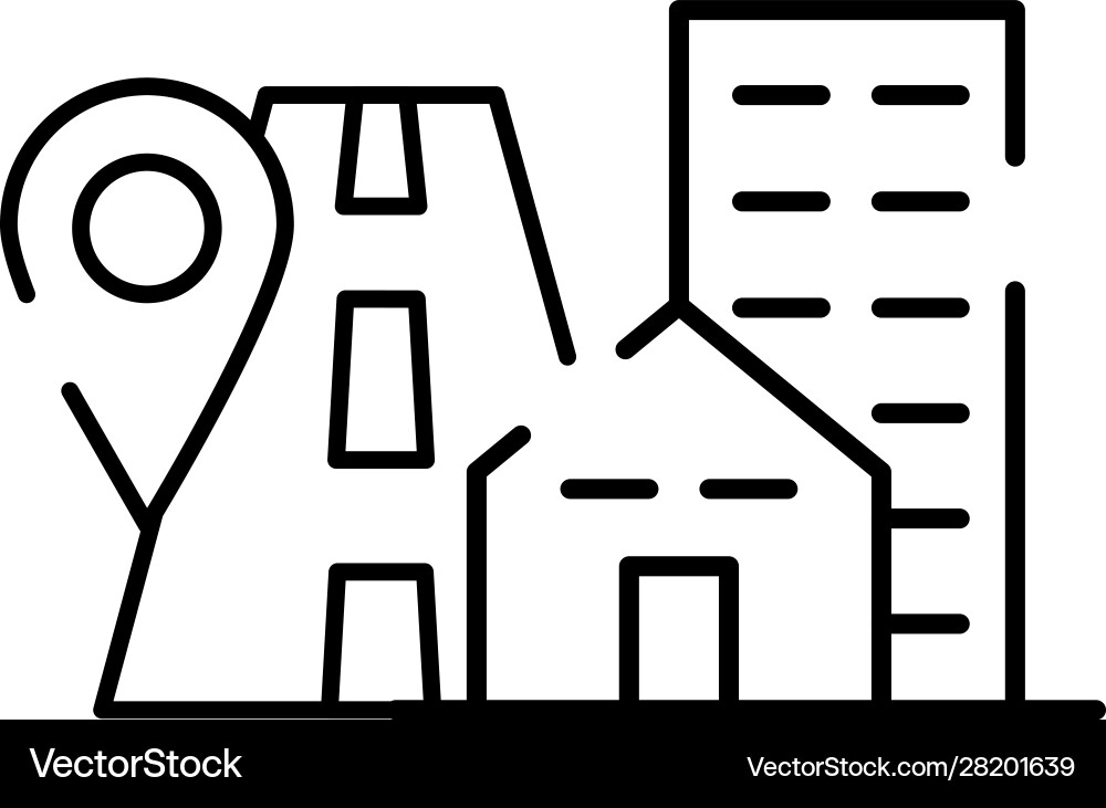 Pin pointer location guide with road and buildings Vector Image