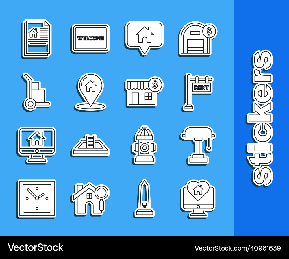 Set line monitor with house in heart shape table vector image