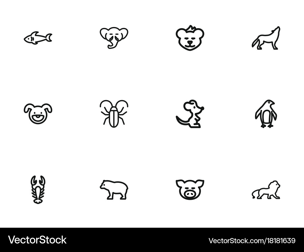 Set of 12 editable zoo outline icons includes vector image