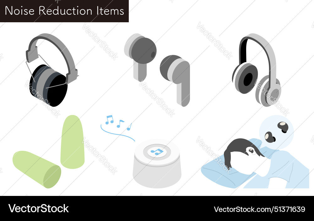 Set of user-friendly noise-reducing products vector image