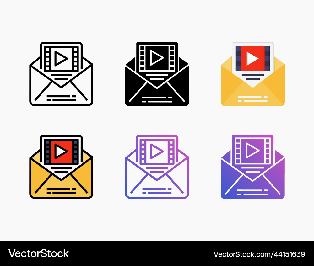 Video mail icon set with different styles Video mail icon set with different styles Vector Image