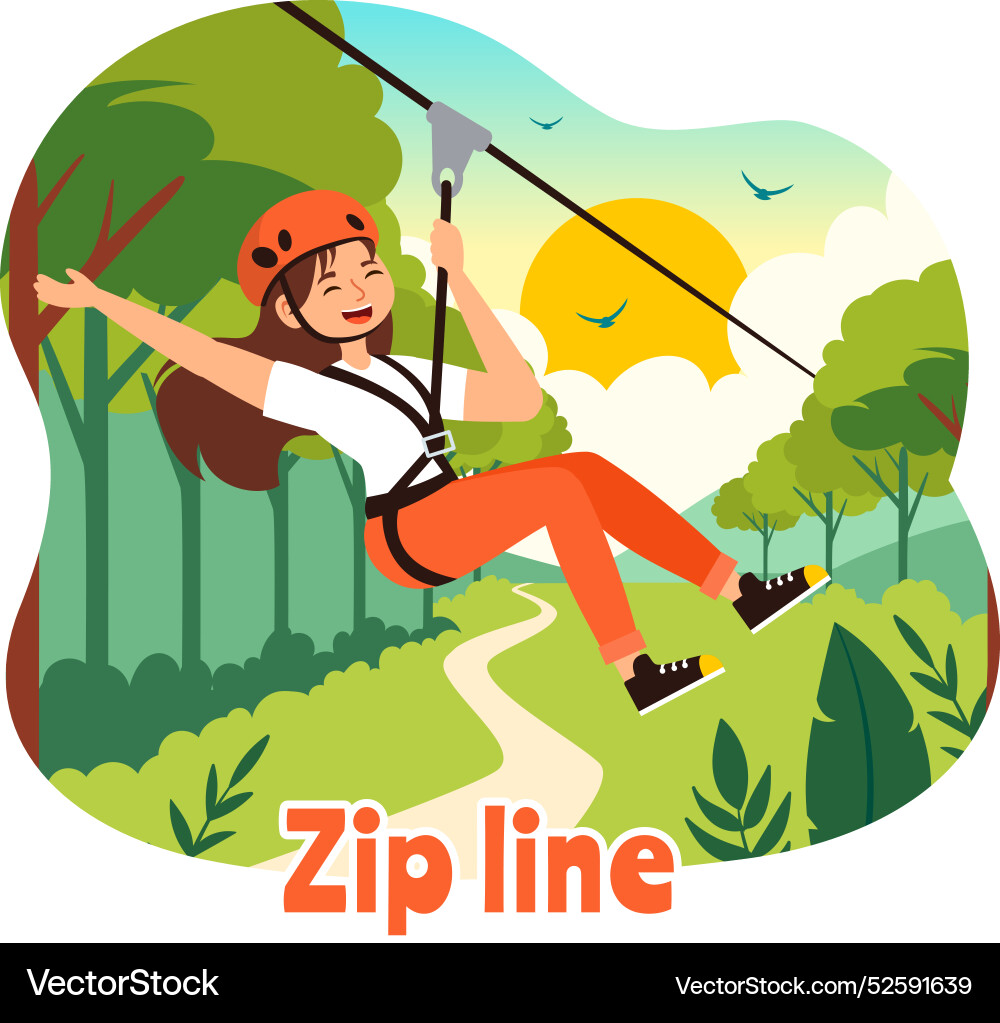 Zip line with visitors walking on an obstacle Vector Image