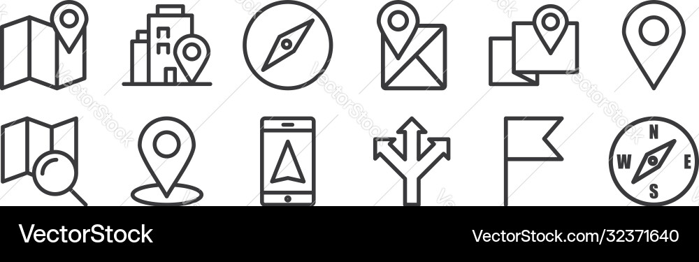 12 set linear navigation icons thin outline vector image