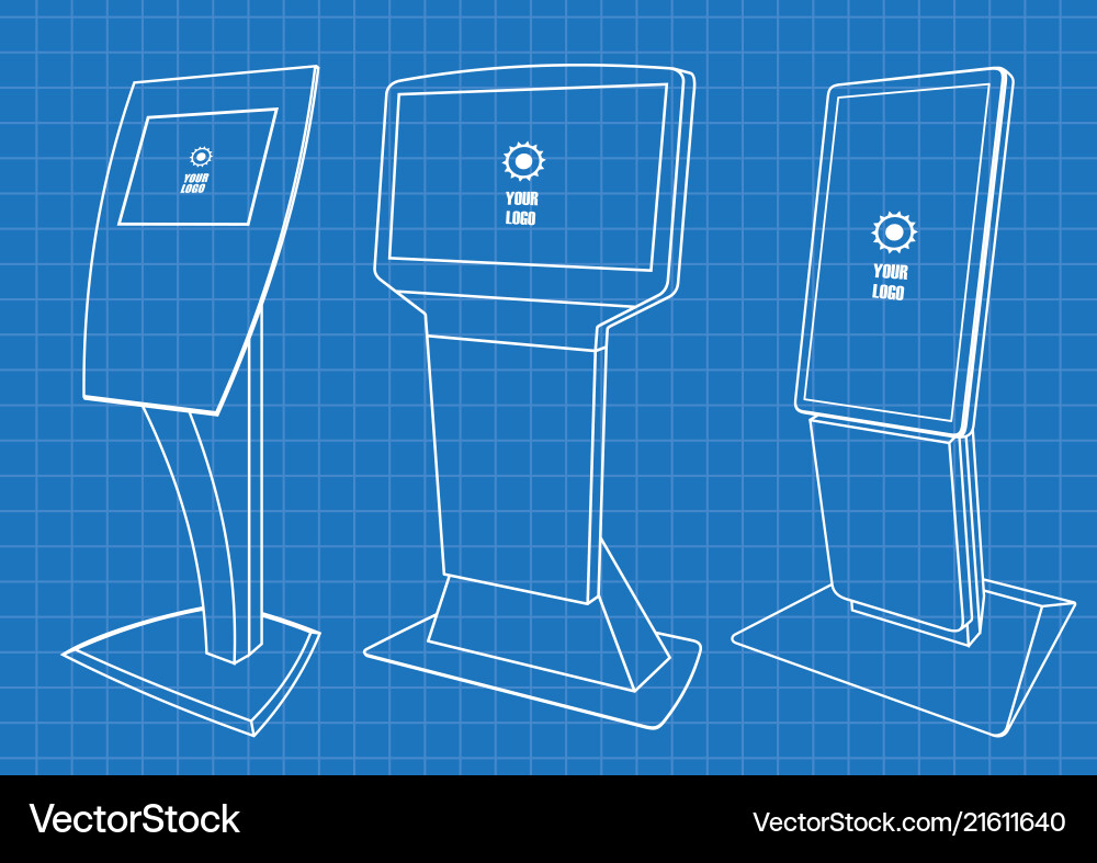 Blueprint of set interactive information kiosk Blueprint of set interactive information kiosk vector image