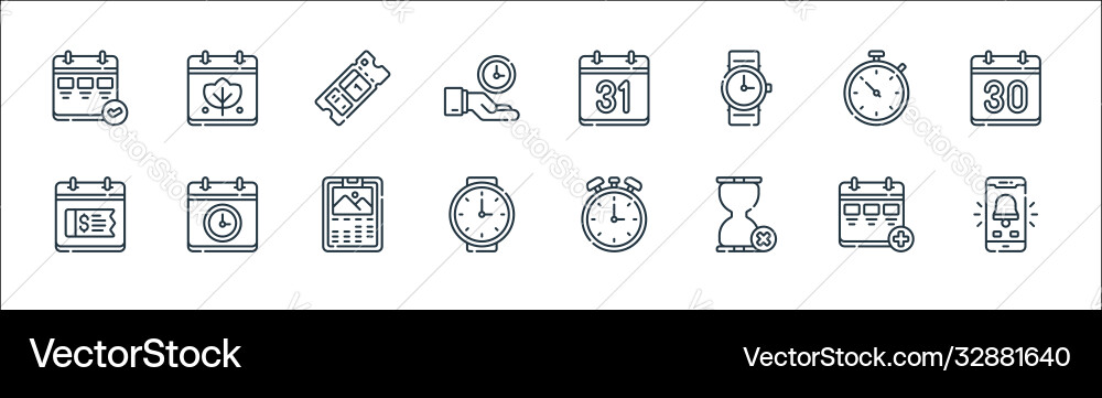 Calendar and date line icons linear set quality Calendar and date line icons linear set quality vector image