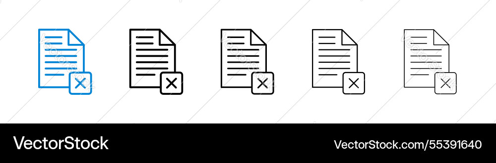 Delete document icons in five different stroke Delete document icons in five different stroke vector image