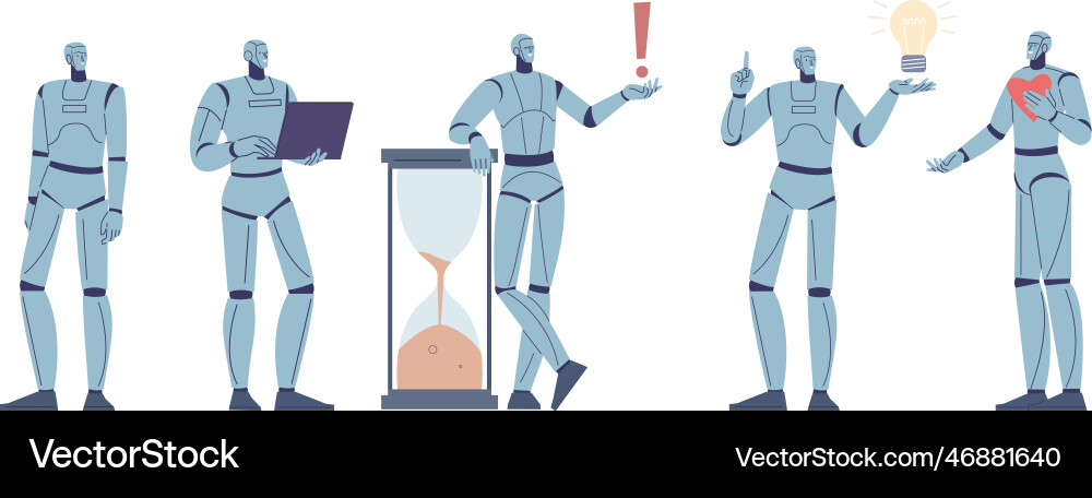 Flat isolated androids characters robot Flat isolated androids characters robot Vector Image