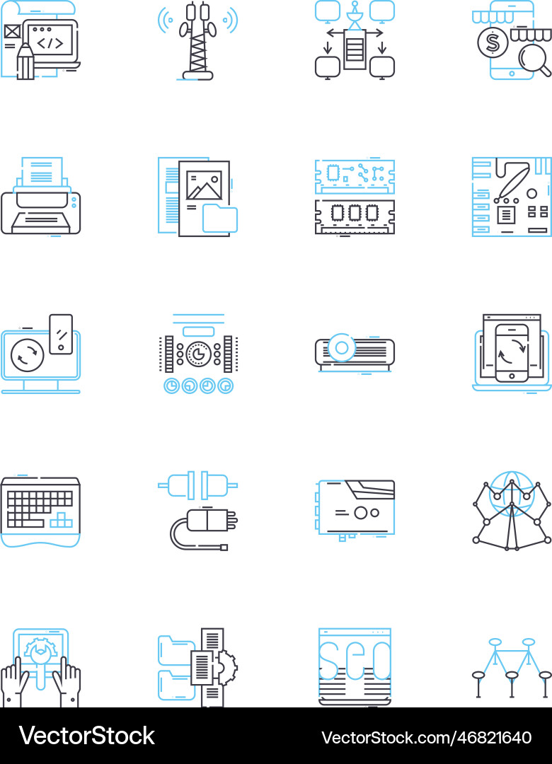 Information processor linear icons set Information processor linear icons set vector image