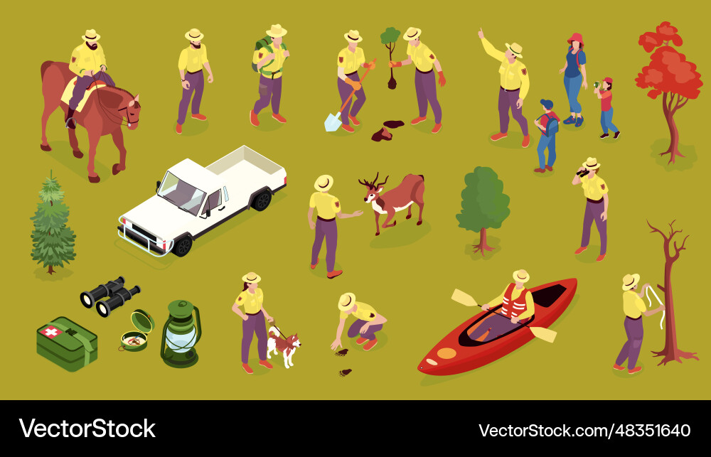 Isometric forest ranger set vector image