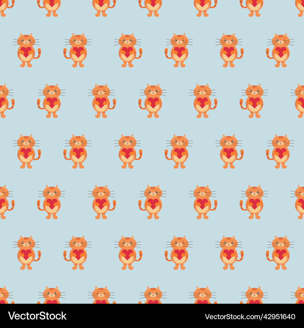 Seamless background pattern with funny cat vector image
