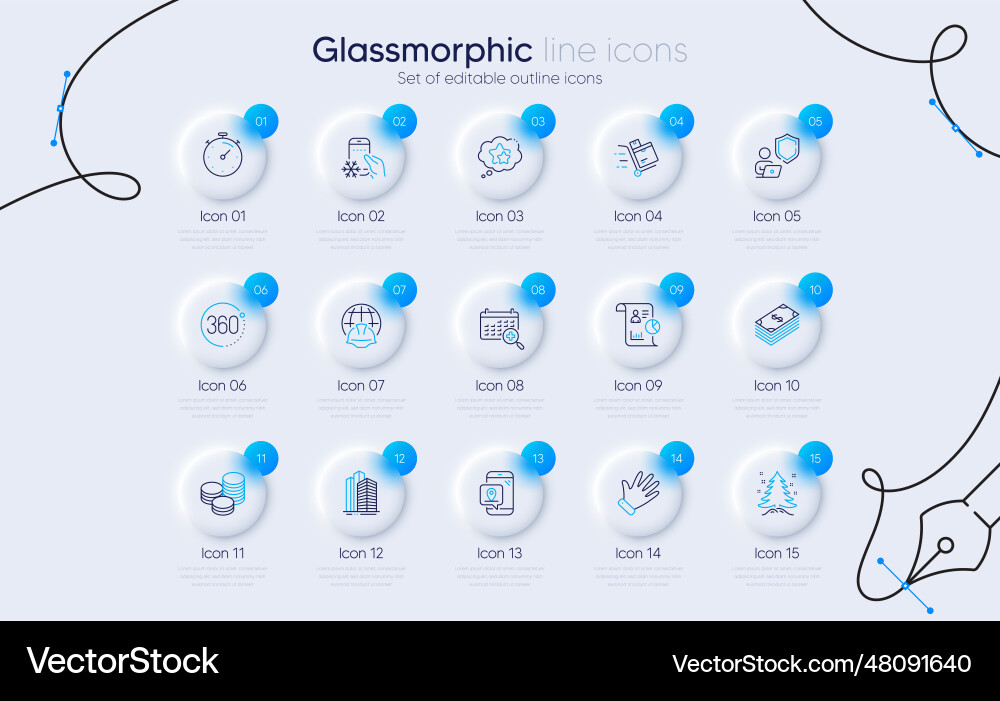Set of shield report and timer line icons for web Set of shield report and timer line icons for web vector image