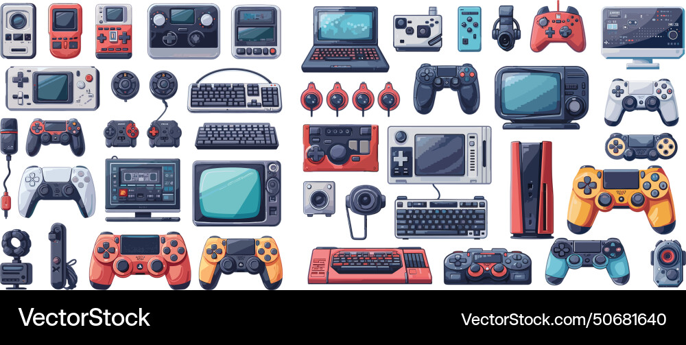 Video game devices set remote control stuff vector image