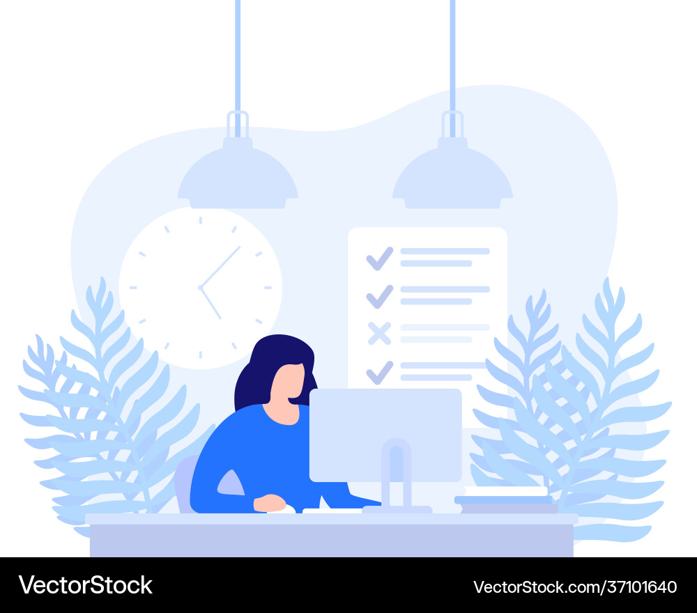 Woman working at computer task completion Vector Image