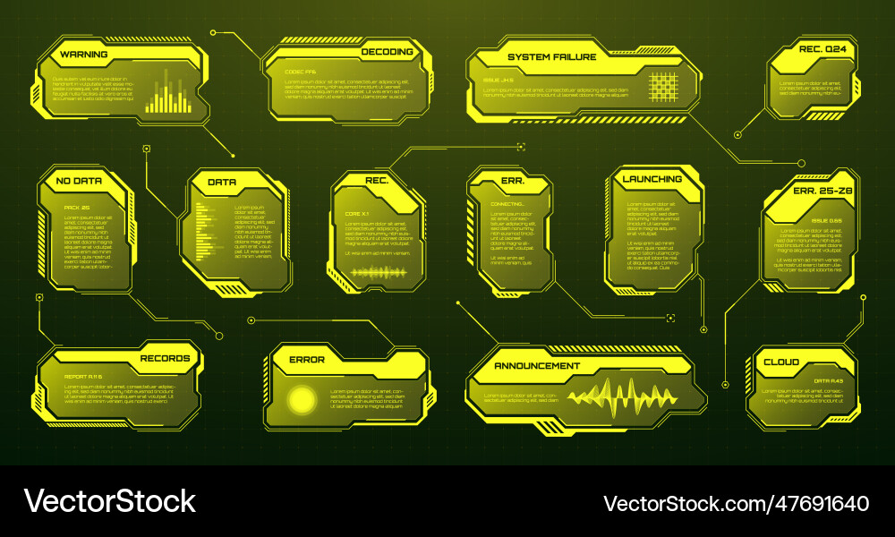Yellow futuristic hud ui elements sci-fi user Yellow futuristic hud ui elements sci-fi user vector image