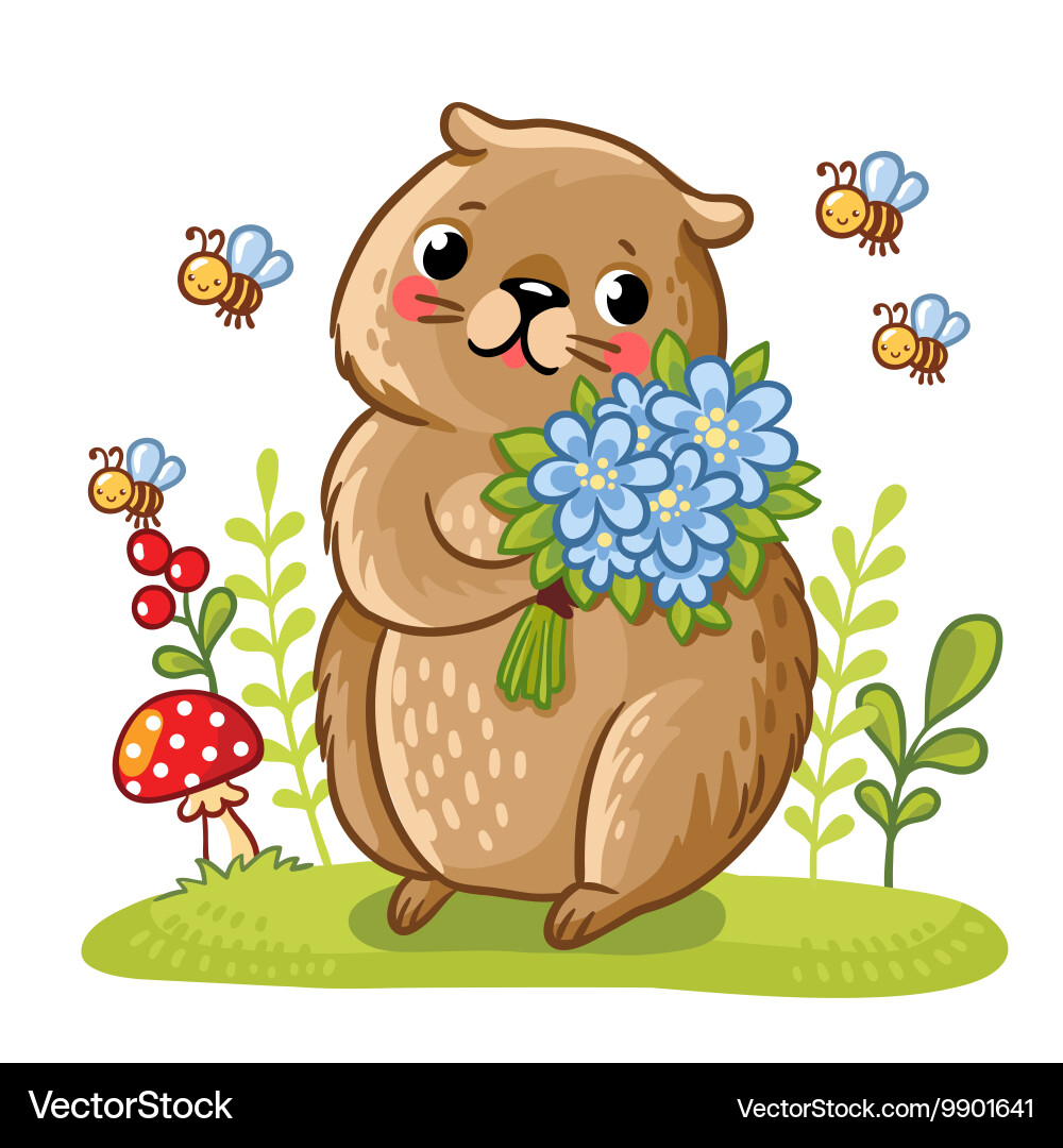 A gopher and bees vector image
