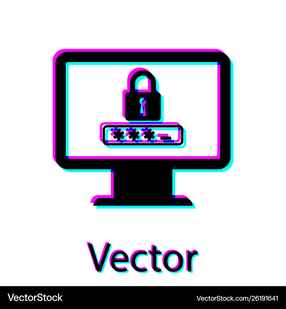 Black monitor with password notification and lock Black monitor with password notification and lock vector image
