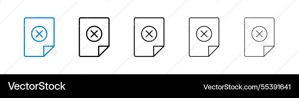 Delete document icons in five different stroke Delete document icons in five different stroke vector image
