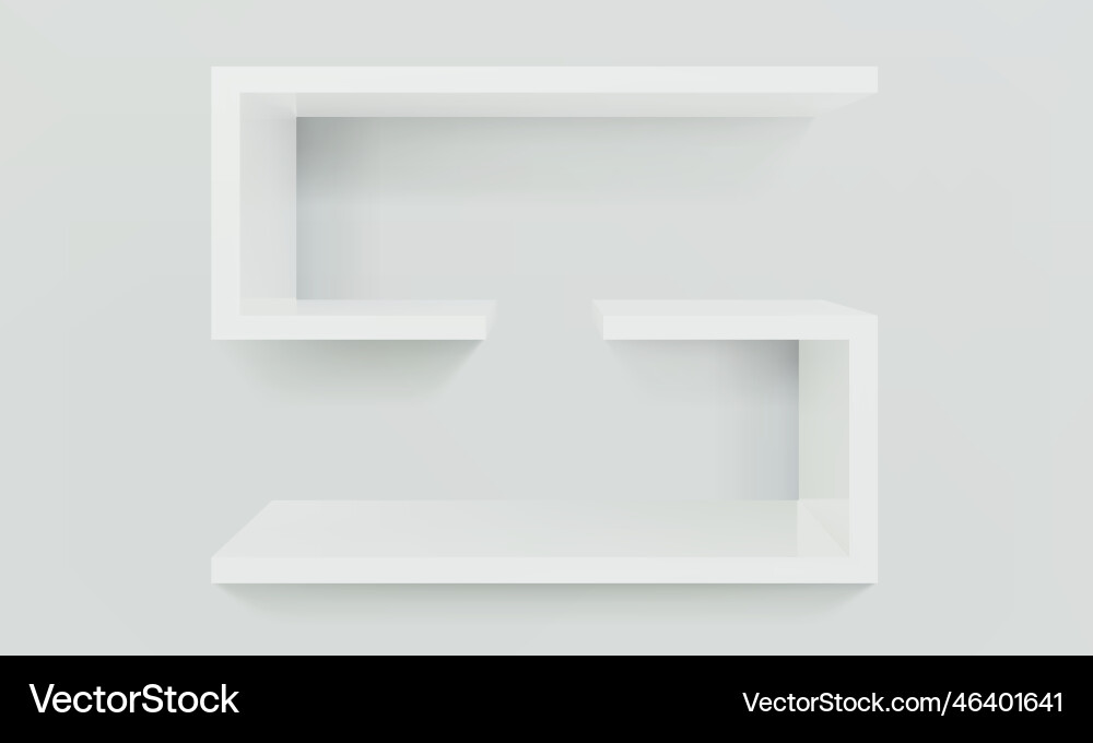 Empty white double rectangular shelf or niche vector image