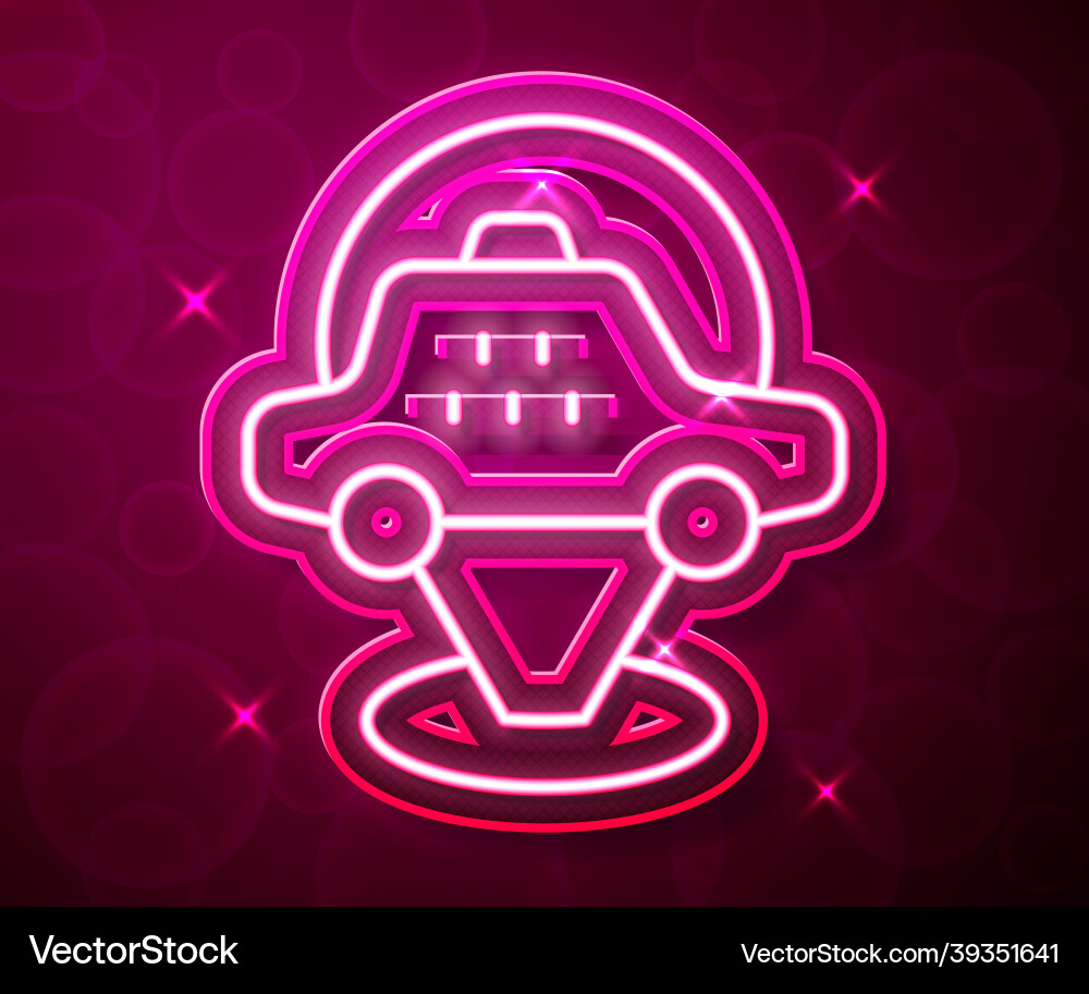 Glowing neon line map pointer with taxi car icon vector image