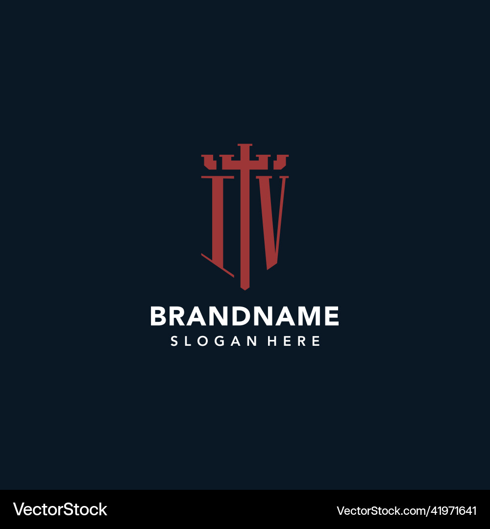 Iv initial monogram logos with sword and shield Vector Image
