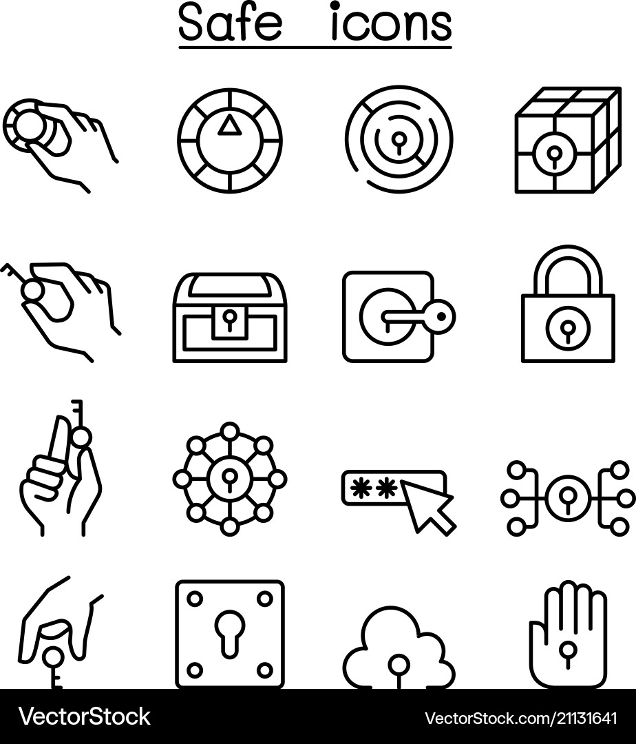 Key and lock system icon set in thin line style Key and lock system icon set in thin line style vector image
