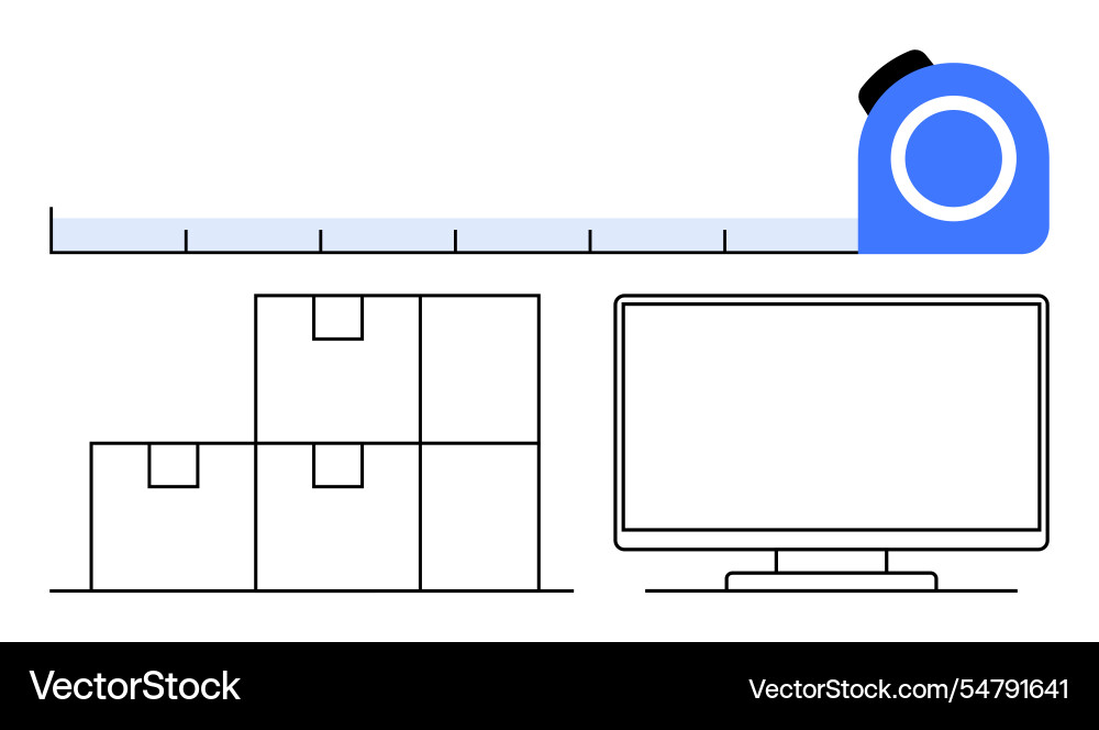 Measuring tape stacked boxes and computer Measuring tape stacked boxes and computer vector image