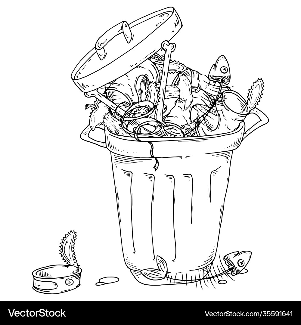 Overflowing trash can unsorted pile garbage Vector Image