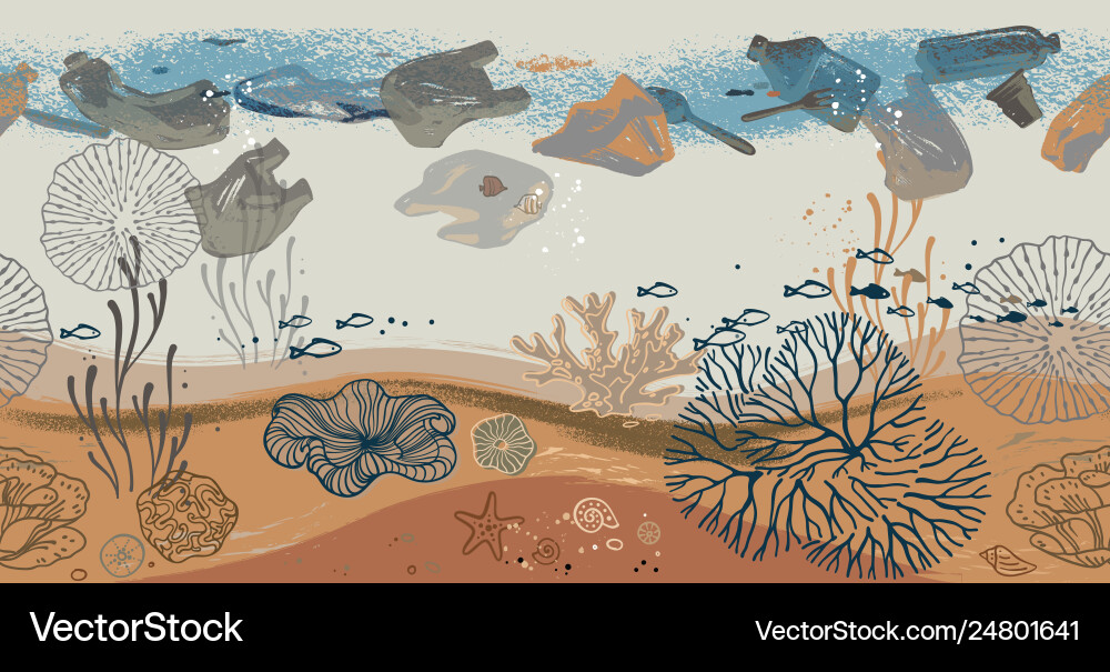 Seamless horizontal pattern with corals algae Seamless horizontal pattern with corals algae vector image
