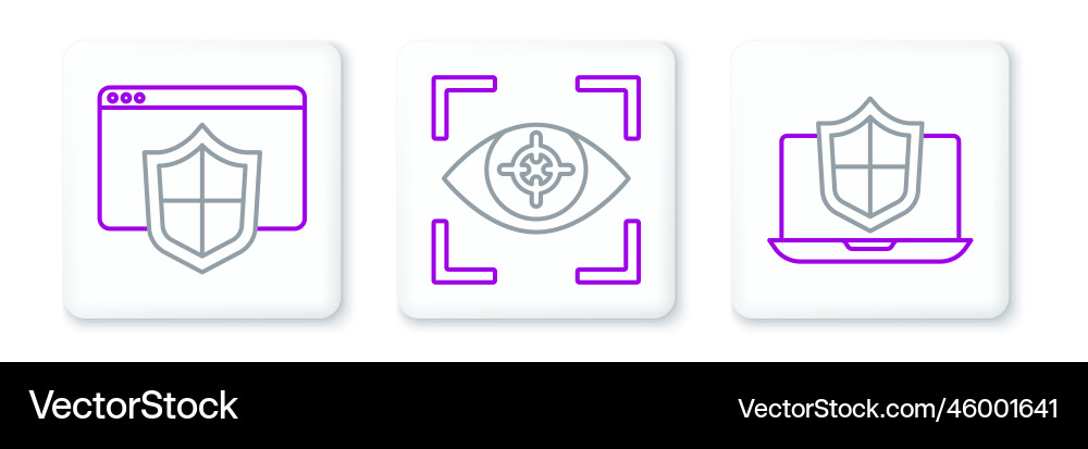 Set line laptop protected with shield browser Set line laptop protected with shield browser vector image