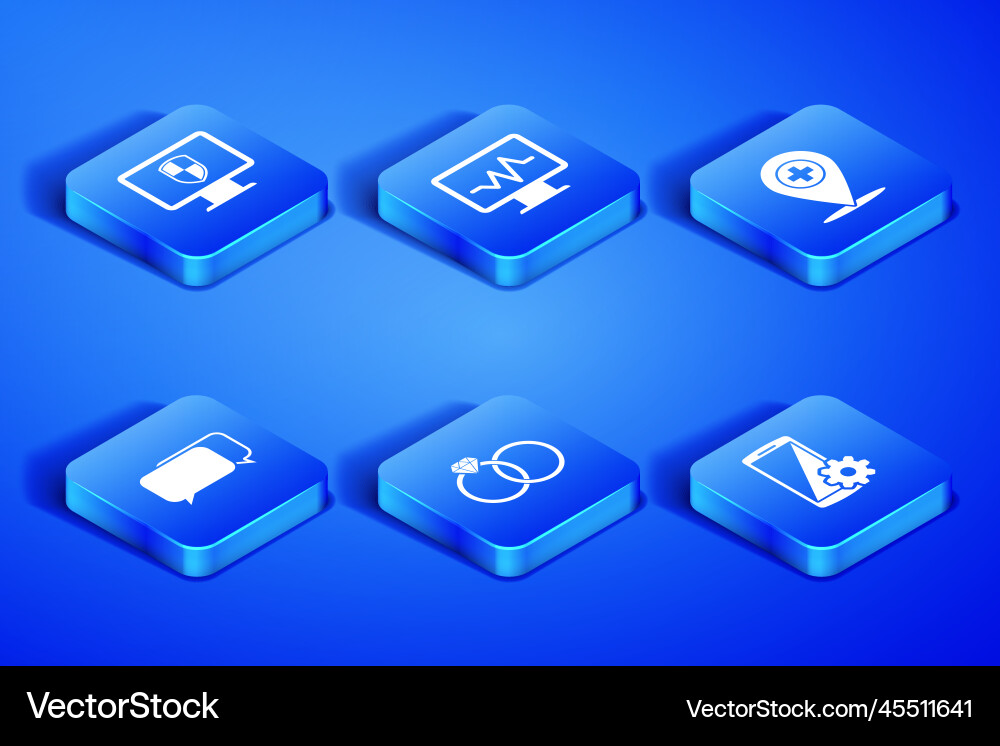 Set setting on smartphone monitor and shield Set setting on smartphone monitor and shield Vector Image