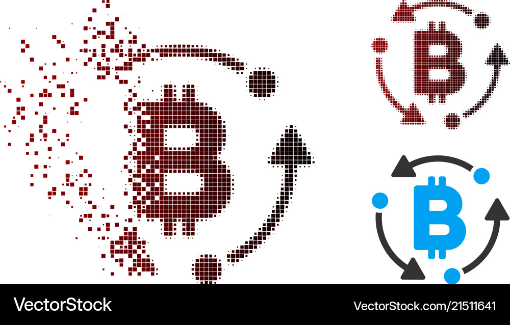 Shredded pixel halftone bitcoin rotation icon Shredded pixel halftone bitcoin rotation icon vector image