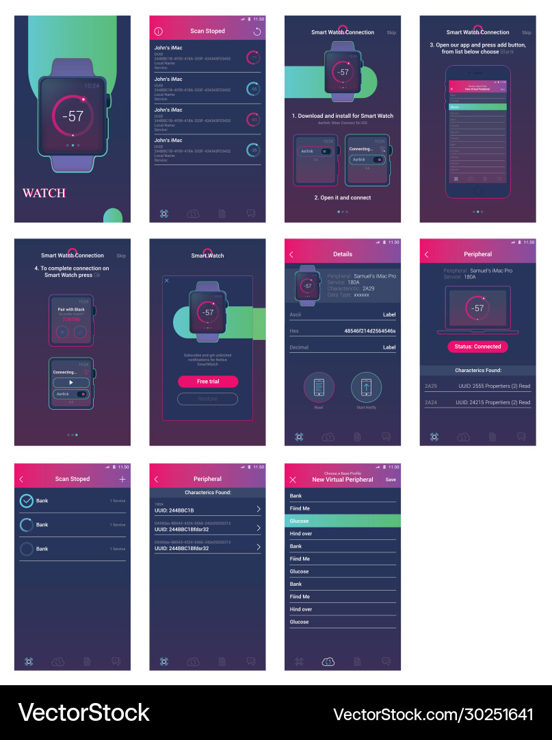 Smartwatch connection app ui design user interface Smartwatch connection app ui design user interface vector image