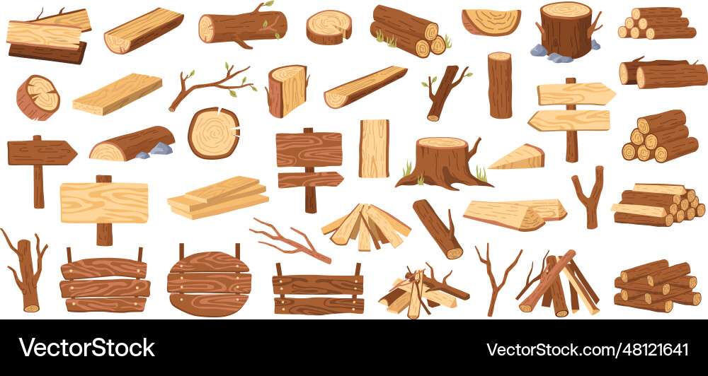 Wood tree logs stumps and trunks wooden pieces Wood tree logs stumps and trunks wooden pieces vector image