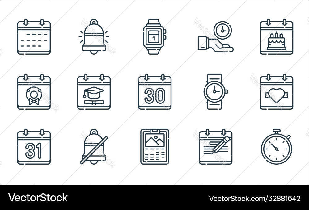 Calendar and date line icons linear set quality Calendar and date line icons linear set quality vector image