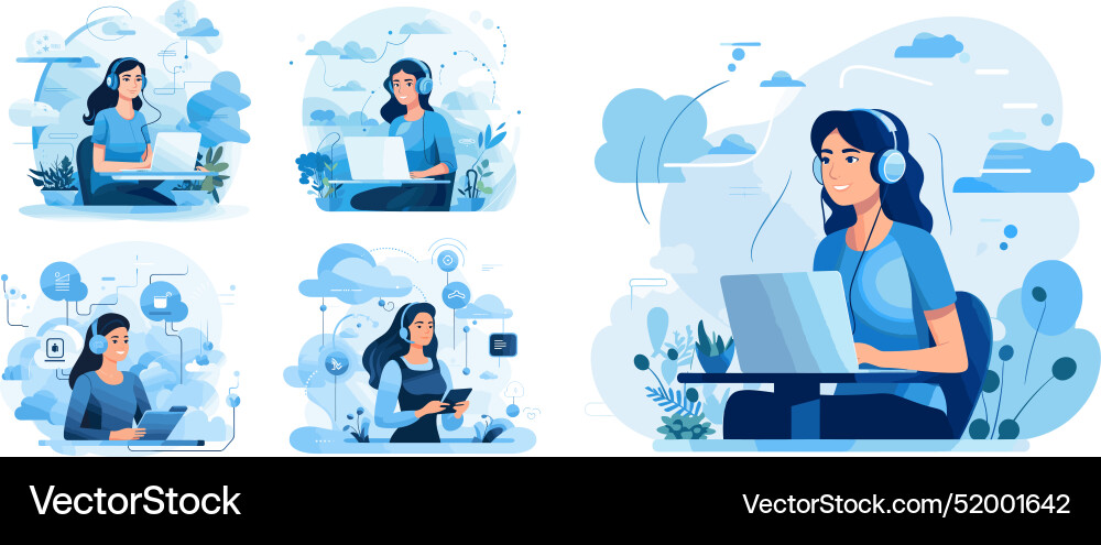 Call Center Operator Scenes vector image