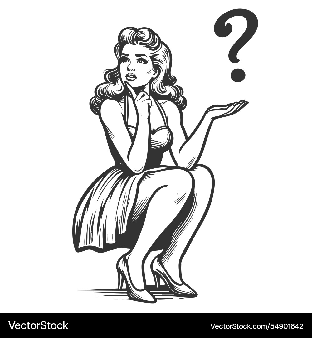 Confused woman question mark Confused woman question mark Vector Image