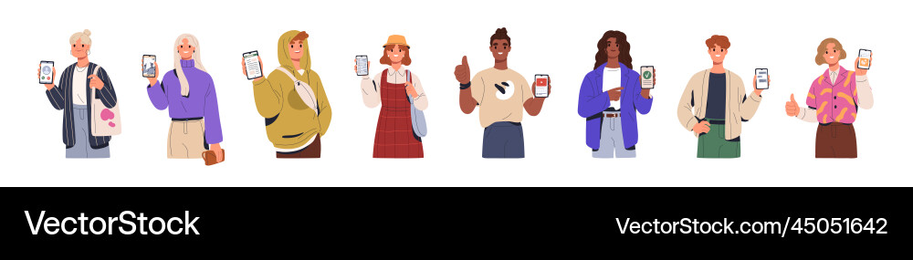 Diverse People Using Smartphones Vector Image