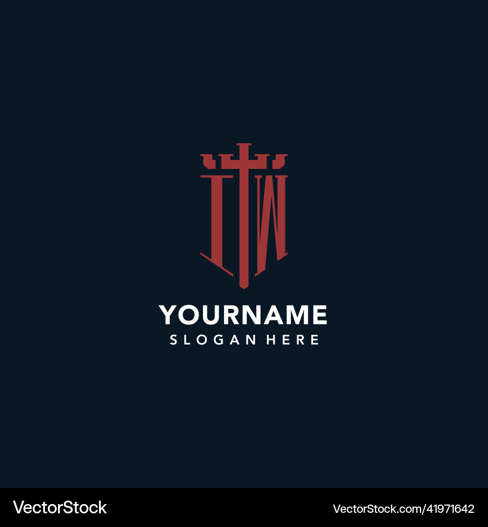 Iw initial monogram logos with sword and shield Vector Image