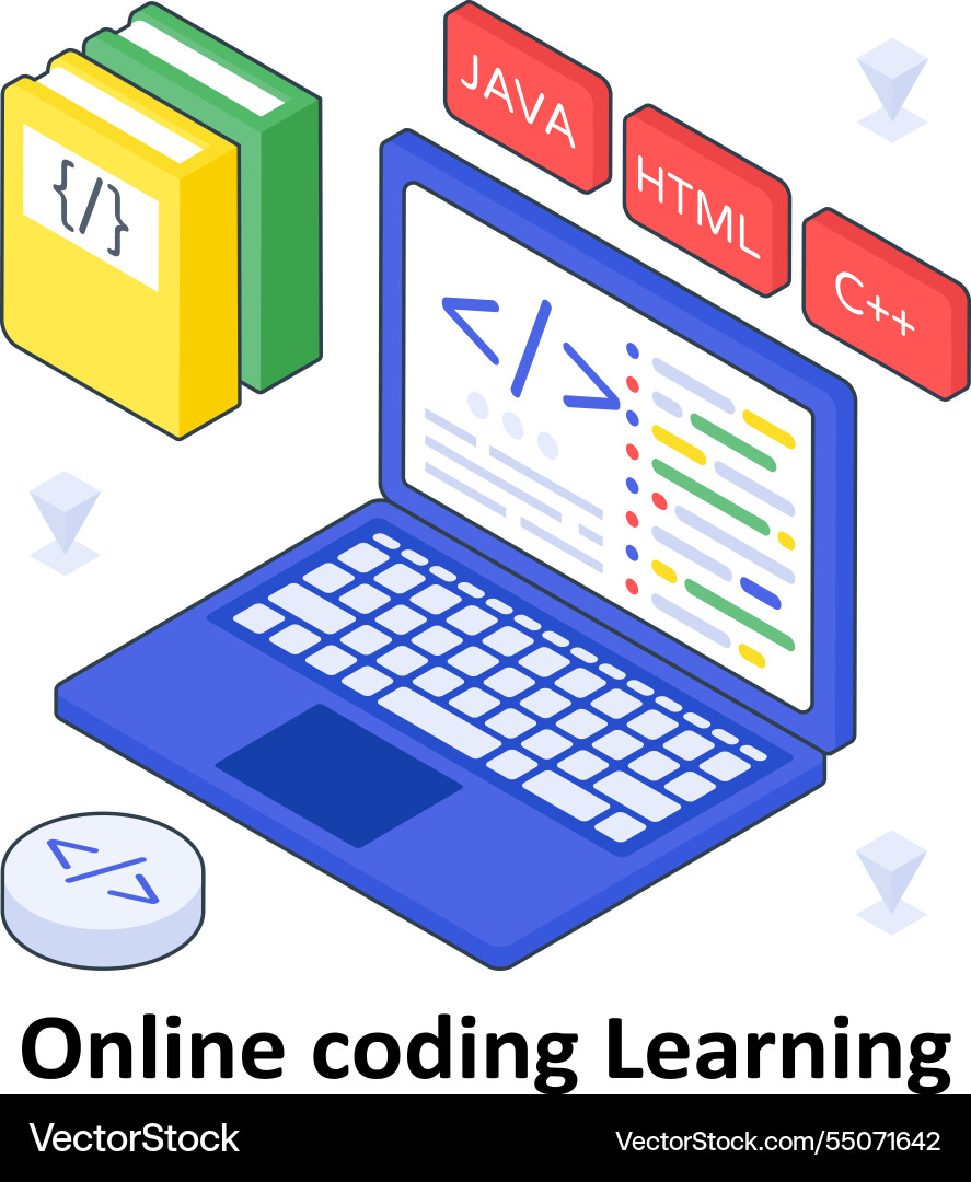 Online coding learning isometric colored Vector Image