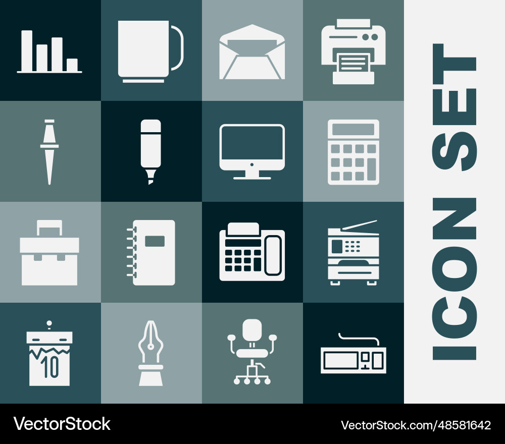 Set keyboard printer calculator envelope vector image