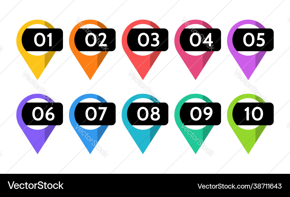 Bullet points info markers icon arrow set Vector Image