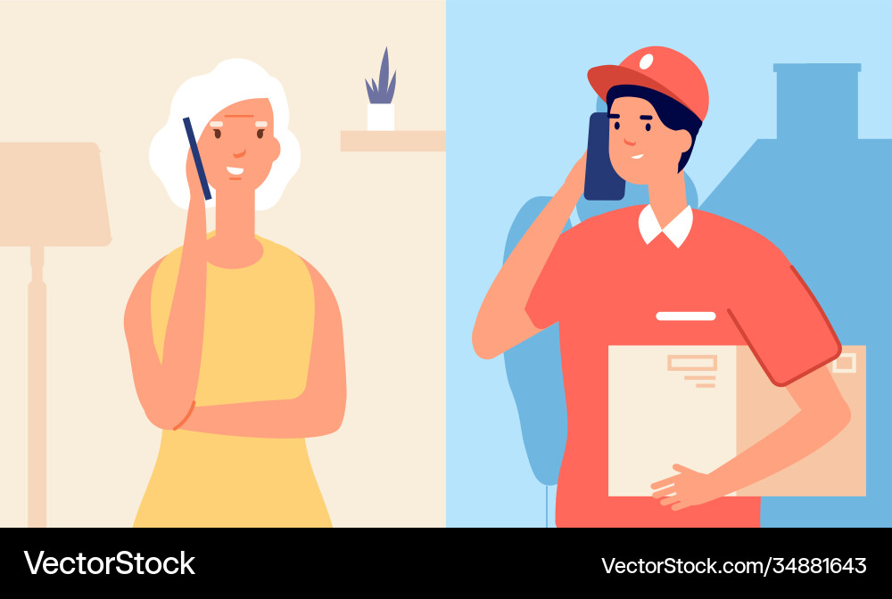 Call to delivery man woman talking on smartphone Call to delivery man woman talking on smartphone vector image