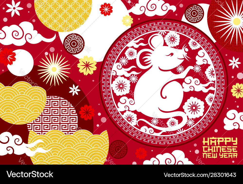 Chinesische neue Jahr Tierkreisratte mit Papierschnitt Blumen Chinesische neue Jahr Tierkreisratte mit Papierschnitt Blumen vektorbild