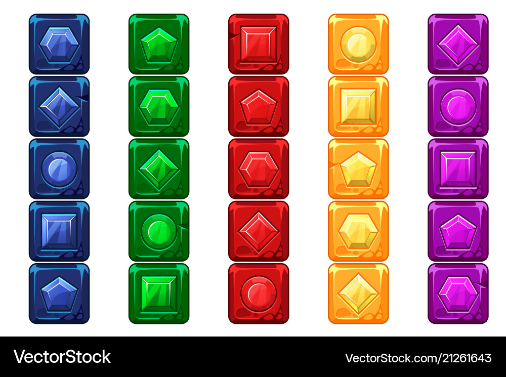 Colorful Gem Buttons - UI Elements vector image