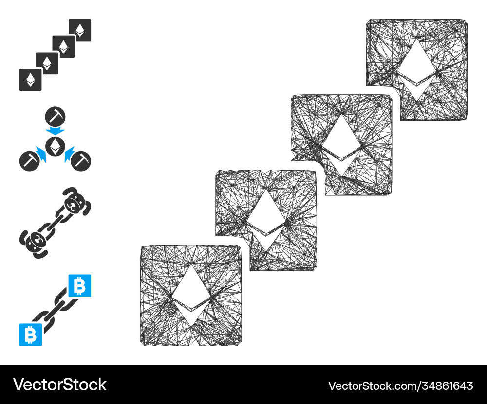 Linear ethereum blockchain mesh Linear ethereum blockchain mesh vector image