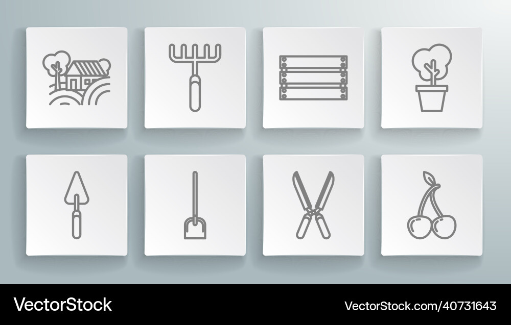 Set line garden trowel spade or shovel rake Set line garden trowel spade or shovel rake vector image