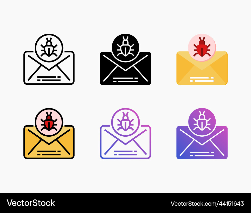 Spam mail icon set with different styles Spam mail icon set with different styles Vector Image