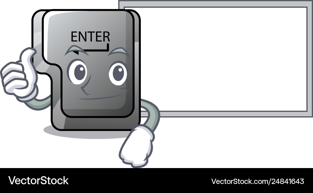 Thumbs up with board button enter in shape vector image
