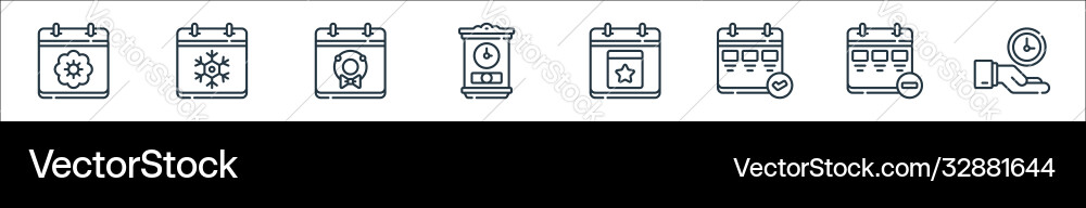 Calendar and date line icons linear set quality vector image
