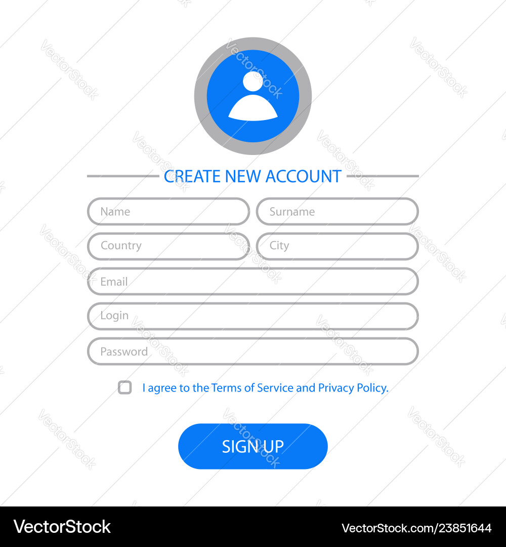 Create account page Royalty Free Vector Image - VectorStock